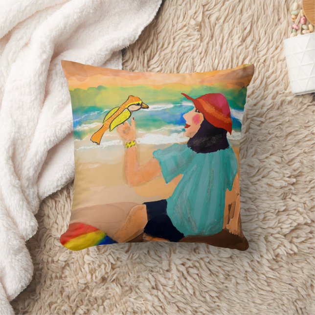 Woman and Bird Trending Nature Cushion (Blanket)