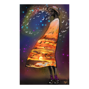 Woman and Birds Sunset Art Print