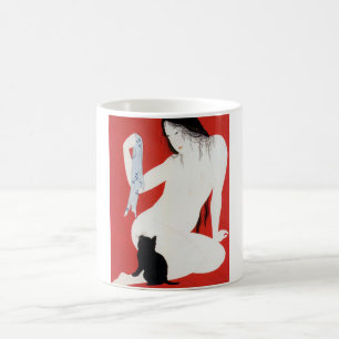 Woman and Black Kitten, Takahashi Shotei Coffee Mug