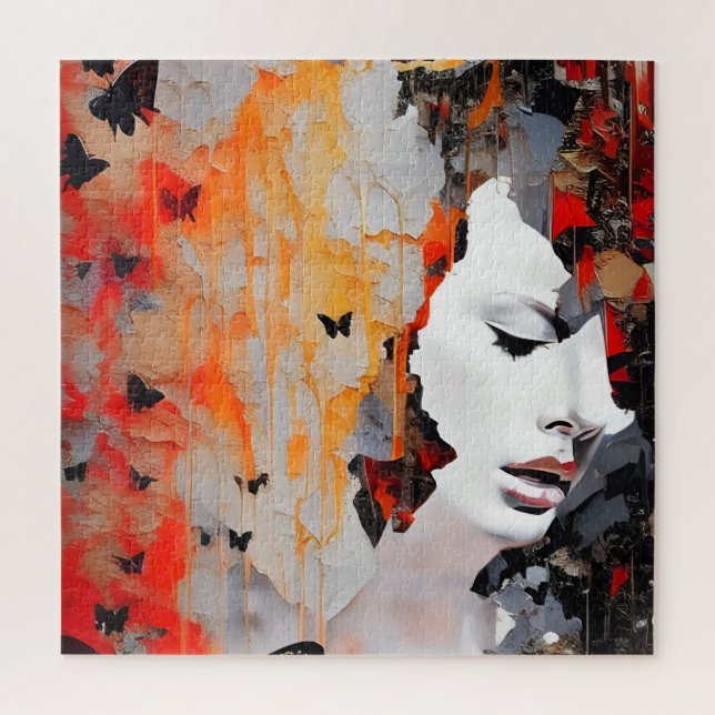 Woman and Butterflies Grunge Painting Jigsaw Puzzle (Vertical)