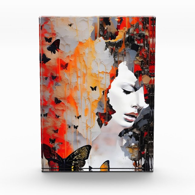  Woman and Butterflies Messy Painting Photo Block (Front)