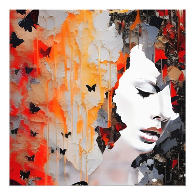  Woman and Butterflies Messy Painting Photo Print (Front)