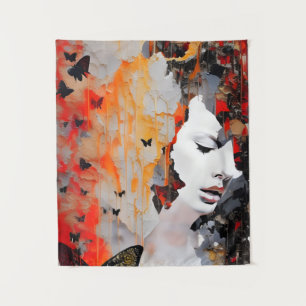 Woman and Butterflies Messy Painting Tapestry