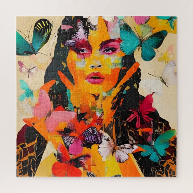 Woman and Butterflies Mixed Media Jigsaw Puzzle (Vertical)