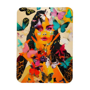 Woman and Butterflies Mixed Media Magnet