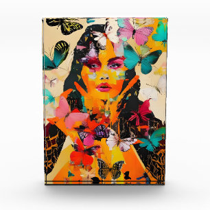 Woman and Butterflies Mixed Media Photo Block