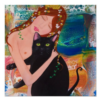 Woman and Cat Klimt Style poster