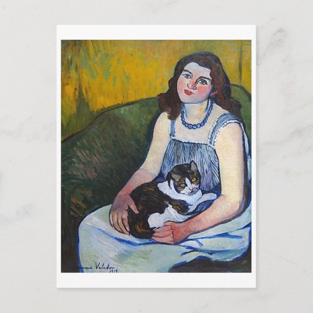 Woman and Cat, Suzanne Valadon Postcard (Front)