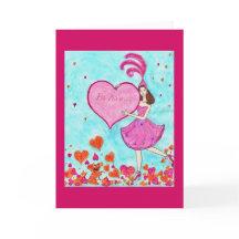 Woman and Cat Valentine's Greeting Card with Heart