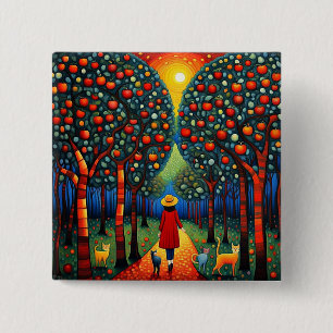 Woman and cats in Apple Orchard 15 Cm Square Badge