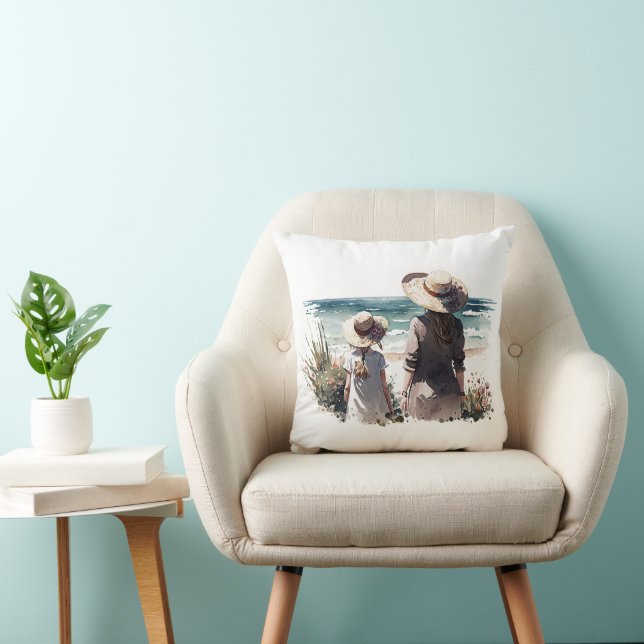 Woman and Child At the Seashore Cushion (Chair)
