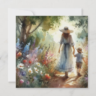 Woman and Child Hand-in-Hand Garden Mother's Day Card