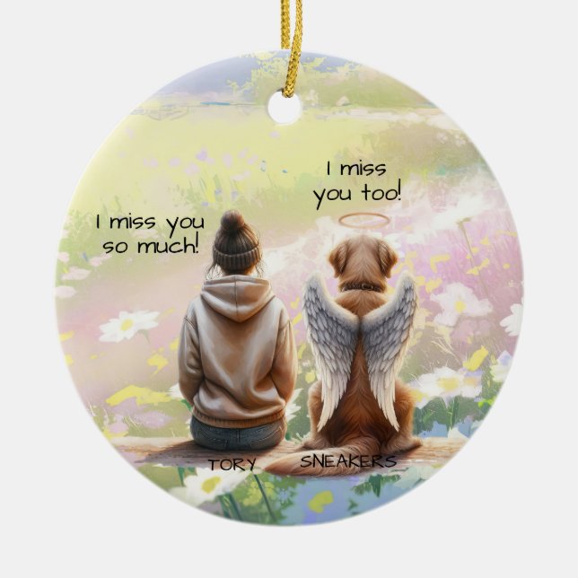 Woman and Dog Memorial  Ceramic Ornament (Front)