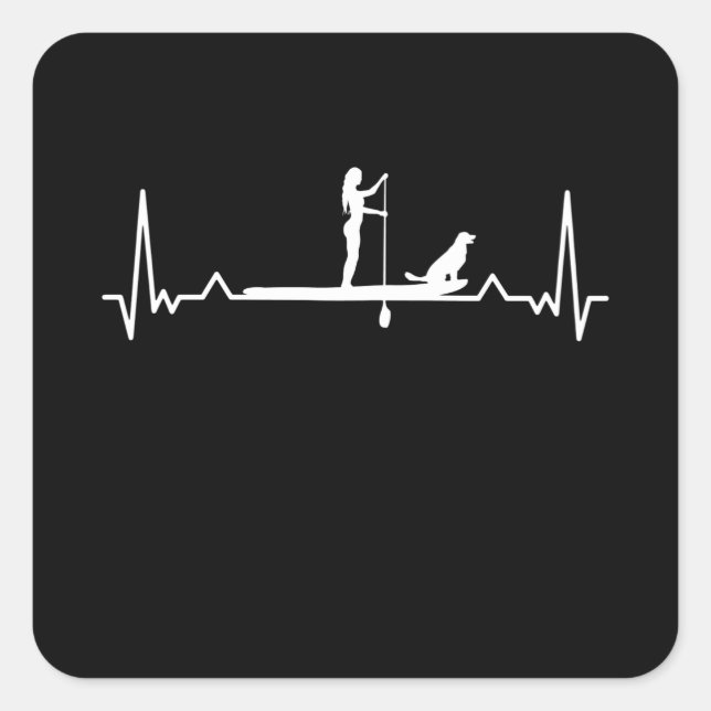 Woman and Dog Paddleboarding Heartbeat Square Sticker (Front)