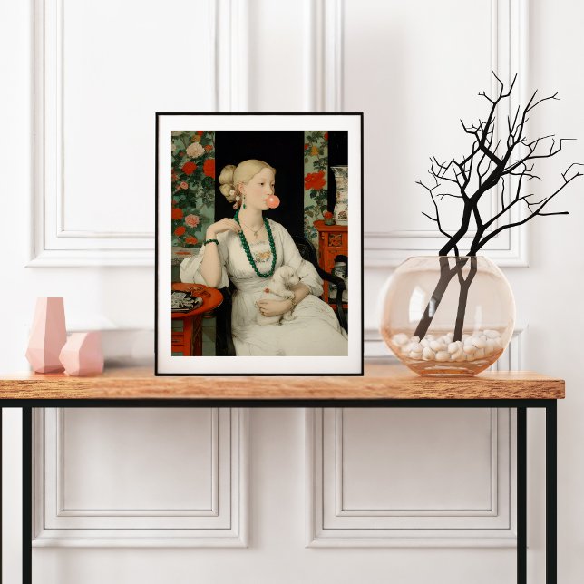 Woman and Dog Pink Bubble Gum Bubble Colorful Poster (Creator Uploaded)