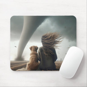 Woman and Dog Watching a Tornado Mouse Pad