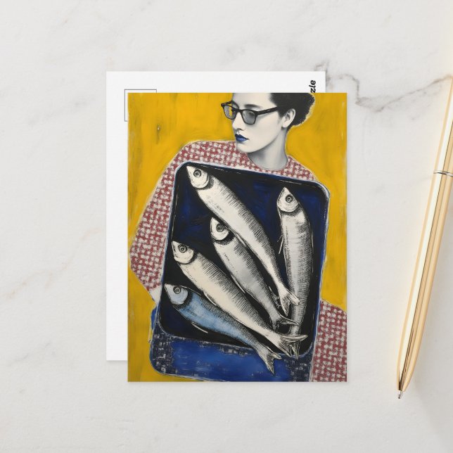 Woman and Fish Postcard (Front/Back In Situ)