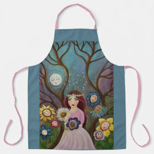 Woman and Flower Faces Whimsical Art Apron