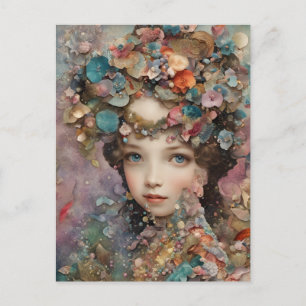 Woman and Flowers Collage Postcard