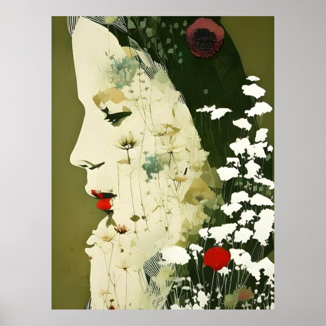 Woman and Flowers Collage Poster (Front)