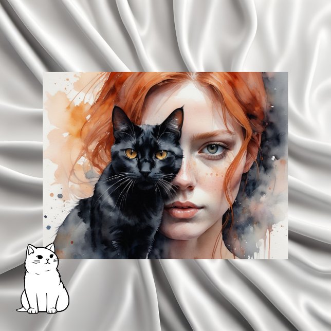 Woman and her black cat, Postcrossing Postcard (Creator Uploaded)