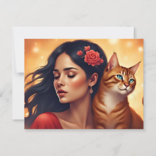Woman and Her Cat Art for Cat Lovers Postcard