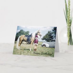 Woman and Horse, Retro Fifties Pony Birthday Wish Card