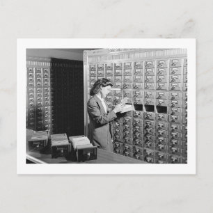 Woman and Library Card Catalogue Vintage Inspired