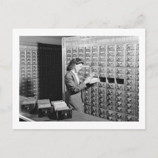 Woman and Library Card Catalogue Vintage Inspired