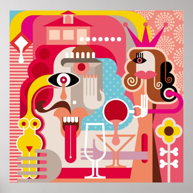 Woman and man illustration. Modern fine art. art,a Poster (Front)