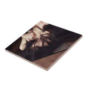 Woman and mirror ceramic tile