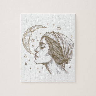 Woman and moon drawing jigsaw puzzle