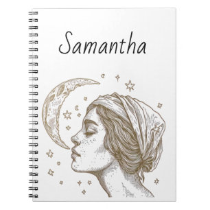 Woman and moon drawing notebook