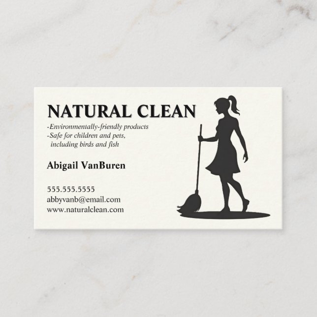 Woman and Mop Cleaning Janitorial Housecleaning Business Card (Front)