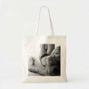 Woman and morning coffee Graphite Tote bag