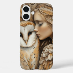 Woman and Owl in Feathers iPhone 16 Plus Case