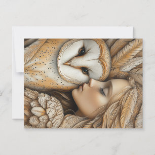 Woman and Owl in Feathers Postcard