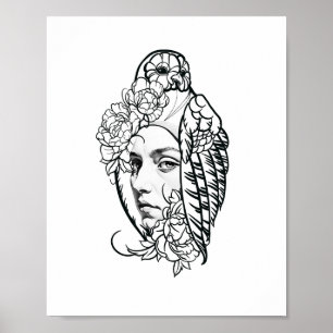 Woman and Parrot Art Print by Storey Art