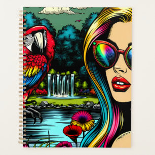 Woman and Parrot in the Park Pop Art Planner