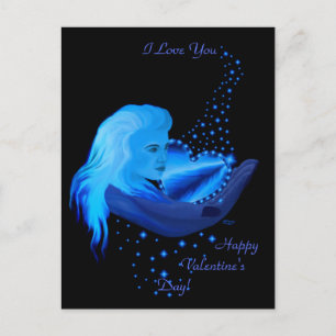 Woman and Rainbow Heart with Stars Holiday Postcard