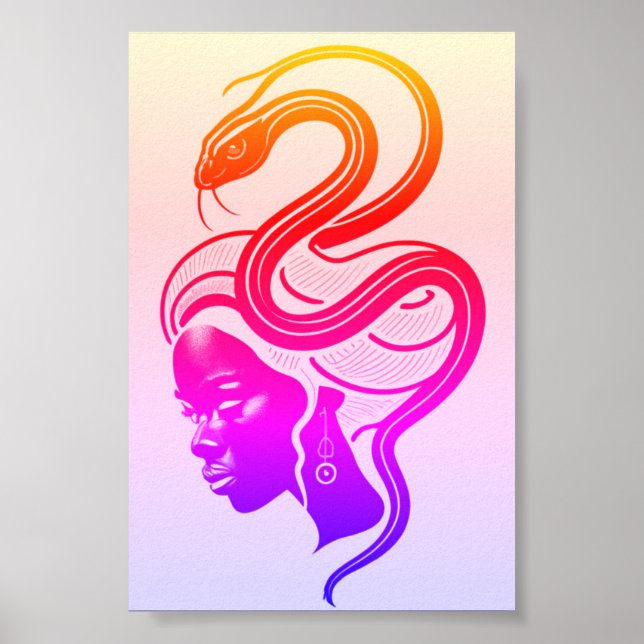 Woman and Snake in Symbiosis Poster (Front)