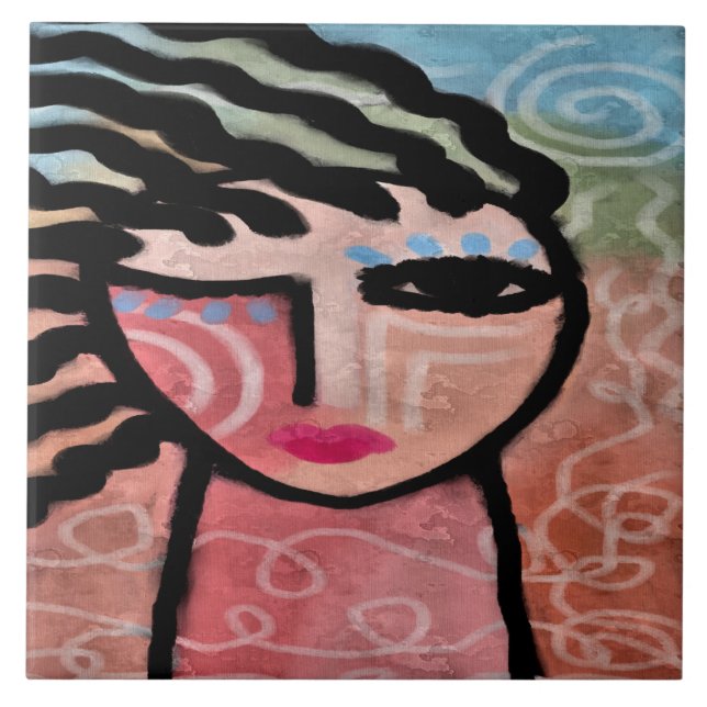 Woman and the Sun Abstract Digital Painting Ceramic Tile (Front)