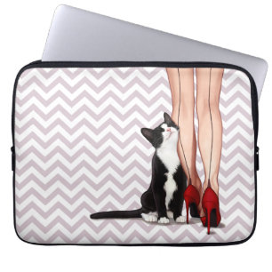 Woman and Tuxedo Cat Laptop Sleeve