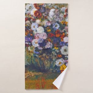 Woman and Vase of Flowers, Edgar Degas Bath Towel