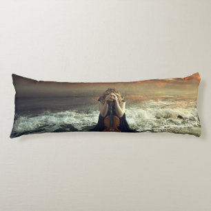 Woman and Violin in the Ocean Body Cushion