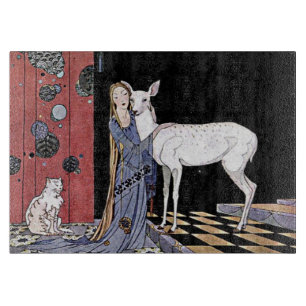 Woman and White Fawn Vintage Magic Witch Art Cutting Board