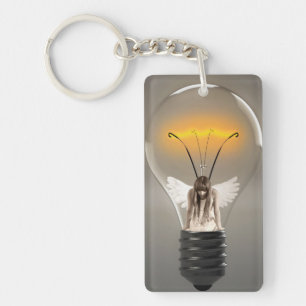 Woman Angel in Lightbulb Key Ring