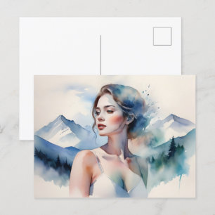 Woman art double exposure postcard