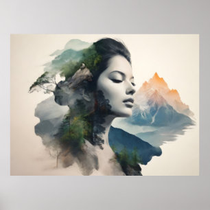 Woman art double exposure poster