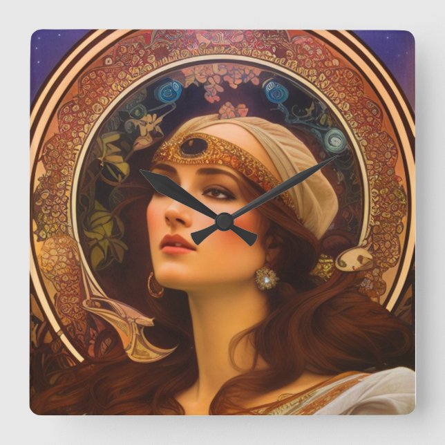 Woman Art Nova Square Wall Clock (Front)